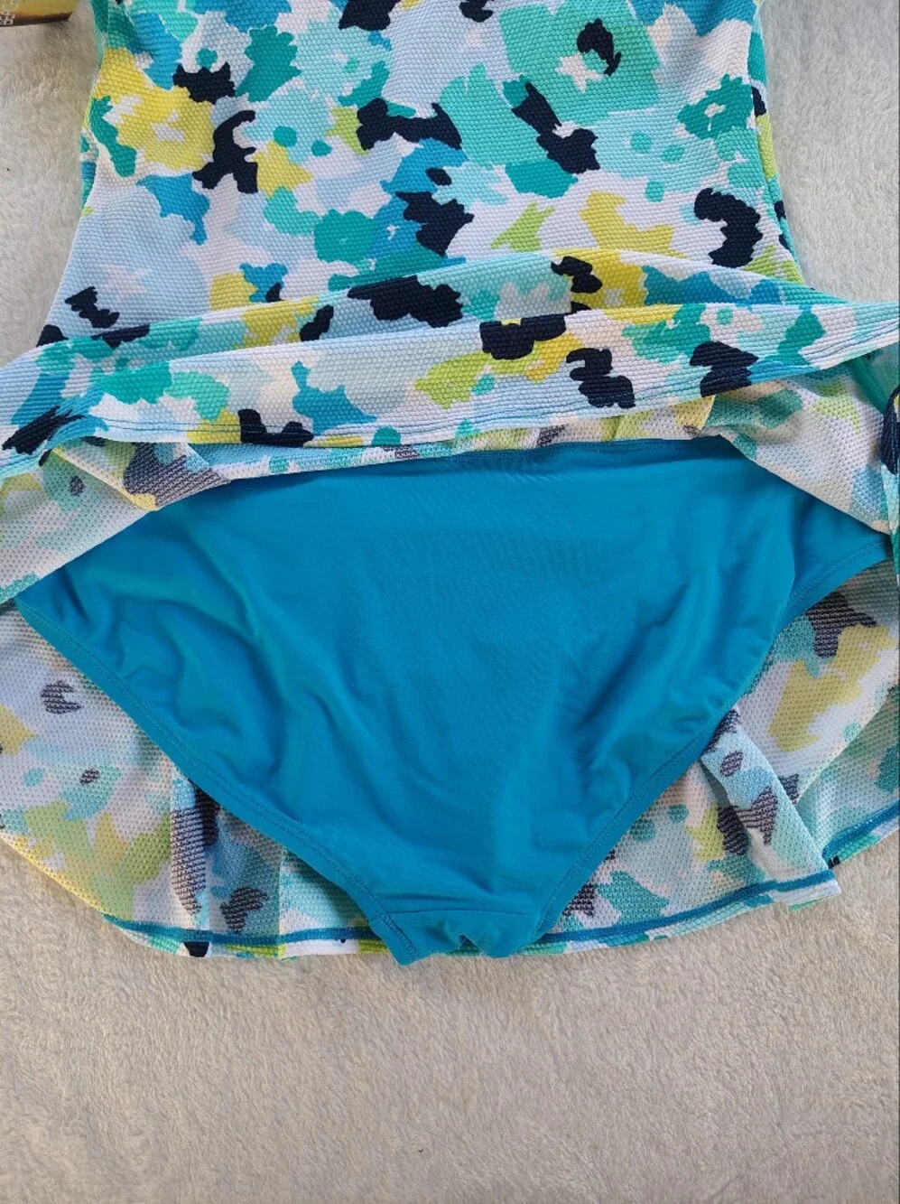 Beach House Teal Blue Yellow Floral Racerback One-Piece
